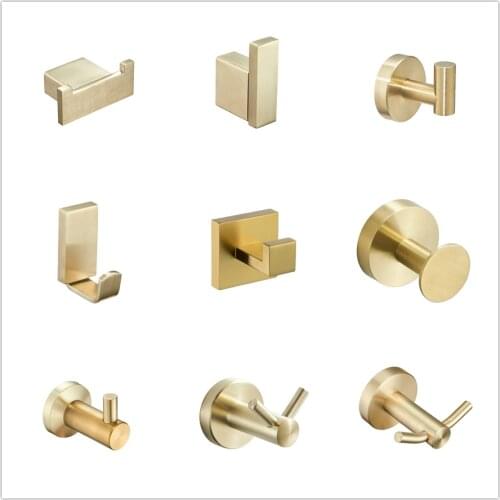 Stainless Steel Brushed Gold Robe Hook Wall Mounted Towel Hook Clothes Hook Bathroom Kitchen Door Hook Hardware