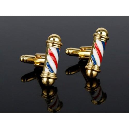 Fashion Barber Shop Barber Pole Cufflinks 3D Men Shirt Cuff Buttons Jewelry Hip Hop Gothic Tie Clip Cufflink Party Gift