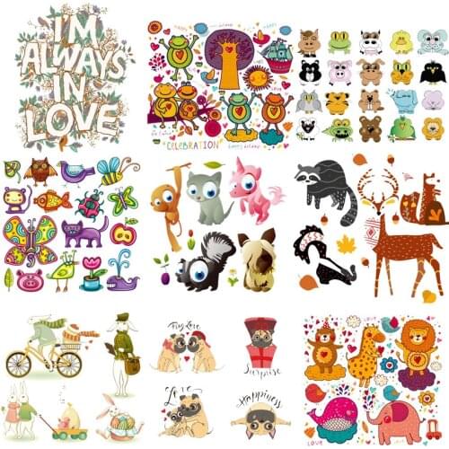 Cute Small Animal Set Iron-on Patches for Clothing Children T-shirt Decoration Heat Transfer Appliqued Sticker DIY Tops Print