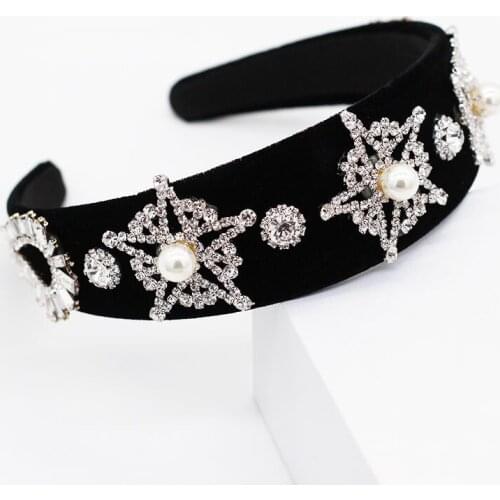 New Fashion Vintage Handmade Star Rhinestone Flower Crown Baroque Queen Prom Hairband Diadem Crystal Hair Jewelry Festival Gift