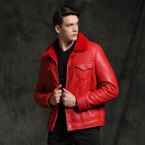 2020 New Men Red Sheepskin Fur Shearling Jackets Slim Winter Thicken Warm Soft Natural Sheepskin Leather Genuine Coats