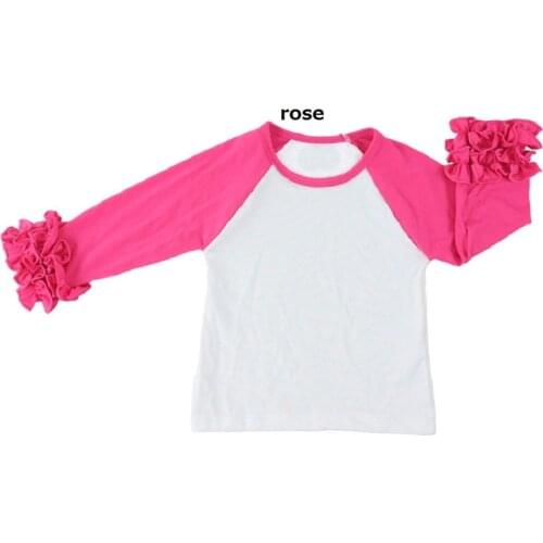 New Summer Ruffle Cuff Sleeve Raglan T-Shirt Girls kids Shirts solid ruffle icing shirts beautiful wear