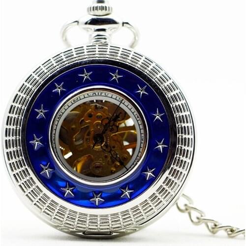 New Retro Hollow Star Ring Mechanical Pocket Watches Hand Wind Pocket Watches Men Women Single Open Pocket Watch with Fob Chain
