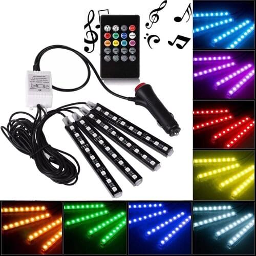 Car Styling Light 4PCS RGB LED Strip Light multicolor Decorative Atmosphere Lamps Car Interior Light With Remote Car Accessories