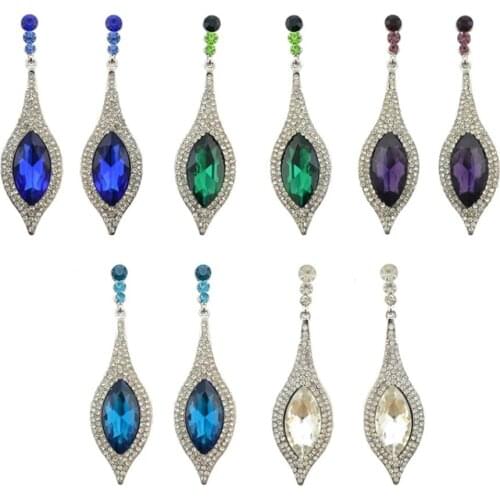 Luxury Wedding Earrings For bridal Purple Clear Crystal Teardrop Dangle Earrings color Women Oorbellen Pendientes Mujer Jewelry