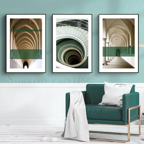 Europe Classical Church Building Corridor Hallway Stairs Canvas Painting Wall Art Posters Prints Pictures Living Room Home Decor