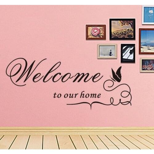 Creative Refrigerator Welcome To Our Home Sticker Butterfly Pattern Wall Stickers Home Decoration Kitchen Wall Art Mural