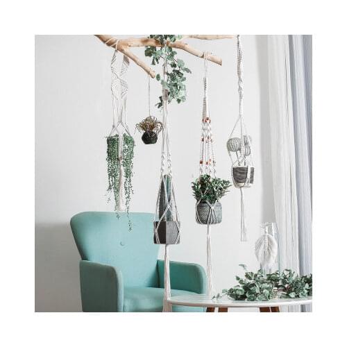 Vintage Macrame Hanging Baskets 100% Cotton Handmade Flowerpot Net Plant Hanger Holder Hanging Flowerpot Basket Pots Holder