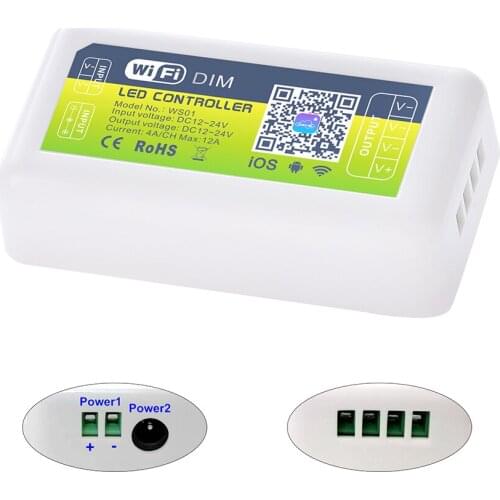 VIPMOON DC12-24V 12A LED WiFi Dimming Controller Smart Single Color LED Strip Light Dimmer IOS Android Phone