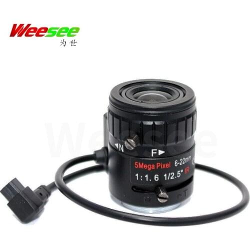 WS 6-22mm 5 megapixel 5MP HD CCTV lens with 1/2.5'' format F1.6 CS mount IR varifocal DC auto iris for analog IP camera