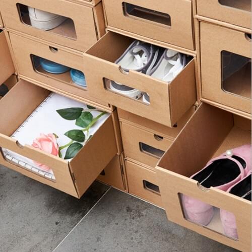 Storage Box Organizador Caixa Organizadora Rangement Thickened Kraft Cardboard Box Transparent Drawer Shoebox Receptacle Box#W