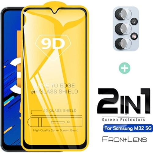 2-in-1 9D Full Camera Lens Cover Phone Screen Glass For Samsung M32 4G 5G Protective Tempered Glass For Samsung Galaxy M32 M 32