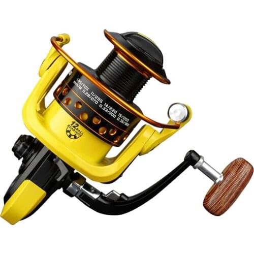 Yellow and Black Metal Fishing Reel Spinning Reel Metal Spool 1000 - 7000 12BB NO Gap Ratio 5.2:1 Fishing Tackle