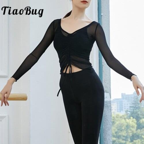 Women Sheer Mesh Long Sleeve Dancewear Ballet Tops Cover-Ups for Gymnastics Leotard Training Dress Adult Classical Dance Costume