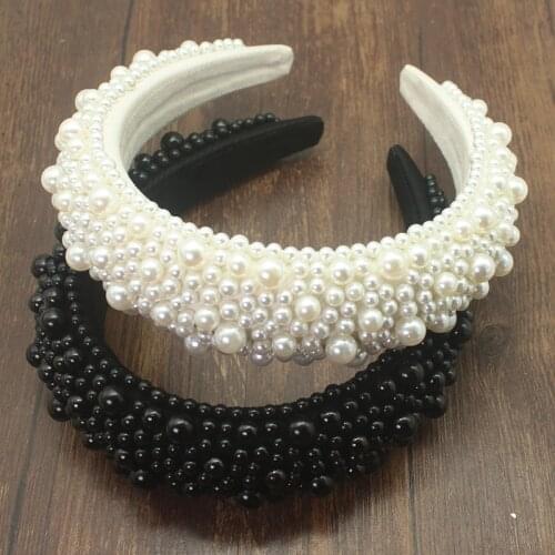 White Black Pearl Headdress Baroque Hair Band Luxury Baroque Rhinestone Headband Wedding Headwear Women Bridal Hair Accessories