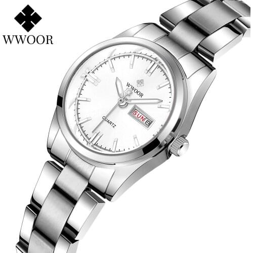 WWOOR 2021 Women Watch Stainless Steel Lady Wristwatch Casual Waterproof Ladies Watches Simple White Girl Clock Relogio Feminino
