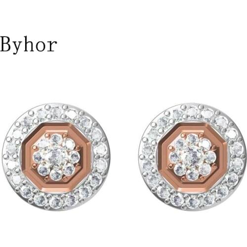 Byhor Solid 14K White/Yellow+White/Rose+White Gold 0.872ct H/SI Natural Diamonds Stud Earrings Wedding Women Cерьги Fine Jewelry