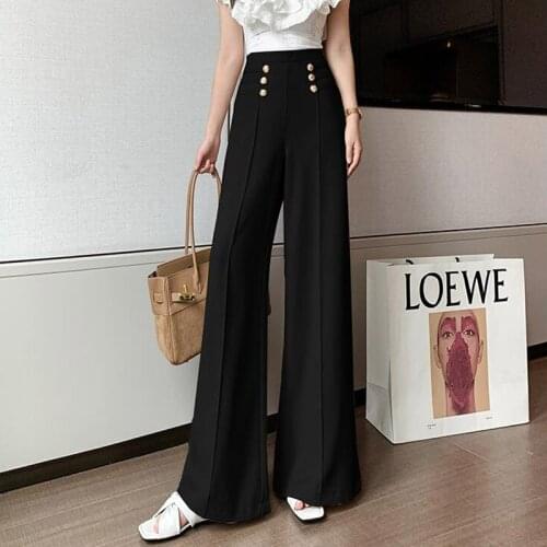 Women High Waist Wide leg pants Black Flared Pants Women2021 New Spring Straight-leg pants Summer Casual Trousers Female Vintage