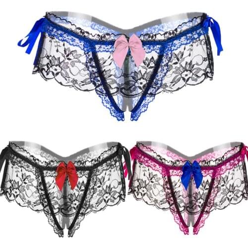 Womens Underwear Sexy Lace Bow Lingerie Panties High-Crotch Transparent Floral Briefs Underwear Hot Lingerie