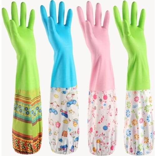 1 Pair Rubber Dish Washing Gloves Scrubber Cleaning For Multipurpose Bed Kitchen Bathroom Hair Care with Velvet Gloves