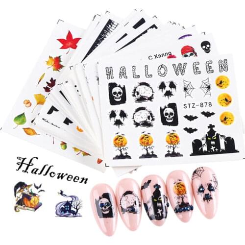 24 Pcs DIY Halloween Nail Art Design Water Sticker Set Anime Skull Bone Decals Gel Polish Slider Accessories Nail Decorations