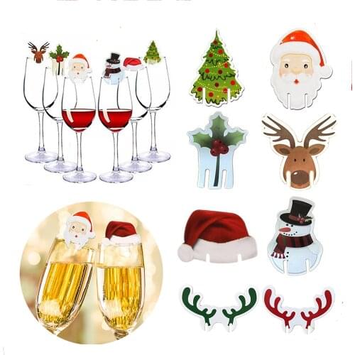 30Pcs Christmas Cup Card Christmas Decorations Santa Hat Wine Glass Decor Merry Christmas Ornament For New Year Party Supplies