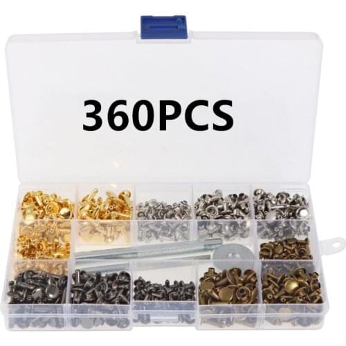 360PCS Copper Leather Double Cap Rivets Tubular Metal Studs Fixing Tool Kits Craft Garment Rivets Studs For Cloth With Box