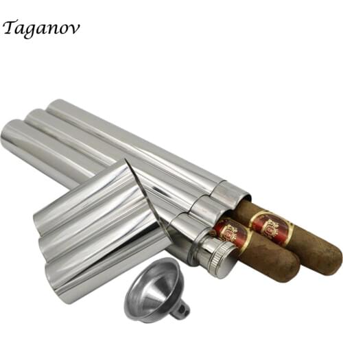 60 ml Enjoy Hip Flask Mirror Polished with two Cigar Tube 2 OZ and a Funnel Grade 304 Stainless Steel Business Man Worthy flagon
