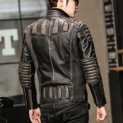 AVIREXFIY 2020 Men Biker Leather Jacket Genuine Thick Cowhide Slim Fit Men Winter Short Leather Motorcyclist Coats M-XXXXXL