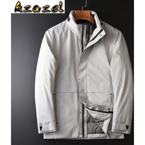 Azazel Grey Mens Down Jackets Luxury Medium Long Warm And Windproof Man Down Coats Winter Slim Fit Male Coats Plus Size 4XL