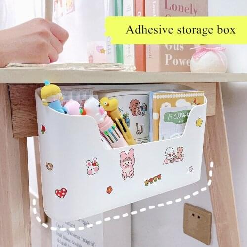 White Pasteable Pen Holder Desktop Storage Boxes Desk Pen Pencil Organizer Office Sundries Storage School Stationery Supplies