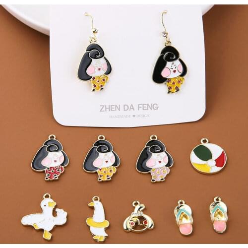 Free Shipping 30pcs/Lot Enamel Alloy Charms Japanese Style Women Bird Slipper Shoes Ball Jewelry Earring Pendant Charm Craft