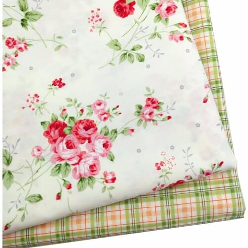 Floral Grid 100% Cotton Fabric DIY Patchwork Quilting Fat Quarter Sewing Craft Pillows Baby Dress Bedding Tecido Tilda Cloth