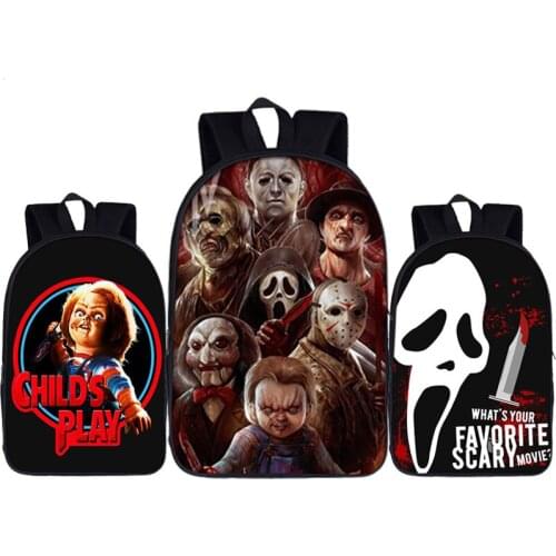 Demonic Horror Film Michael Myers / Chucky Doll Print Rucksack Ladies Men Backpack Large Capability Terror Movie Logo Schoolbag