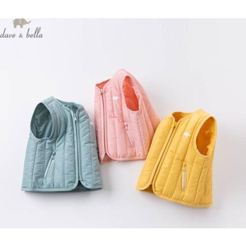DB16364 dave bella autumn kids girls cute cartoon zipper padded coat children fashion sleeveless vest