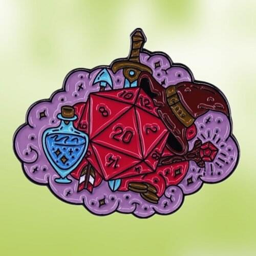Dice Wizard Hat Sword arrow Magic potion Dungeon Masters enamel pin tabletop game lover brooch badge