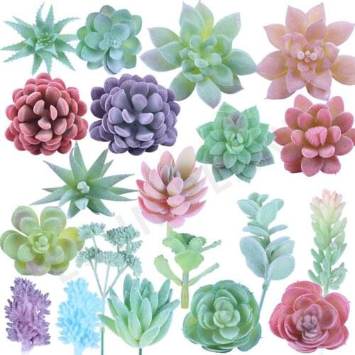 Green Artificial Succulents Plants Flocking Garden Home Decoration Flower Wall Flower Fake Plants Bonsai Real Touch Accessories