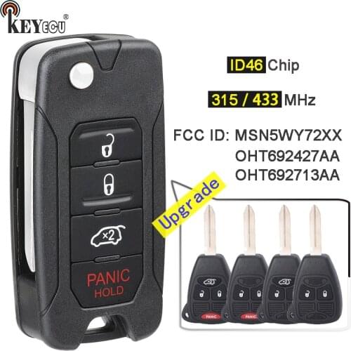 KEYECU 315/ 433MHz ID46 Chip Modified Flip Foldind 4 Button Remote Car Key Fob for Chrysler 200 300 Sebring PT Cruiser Liberty