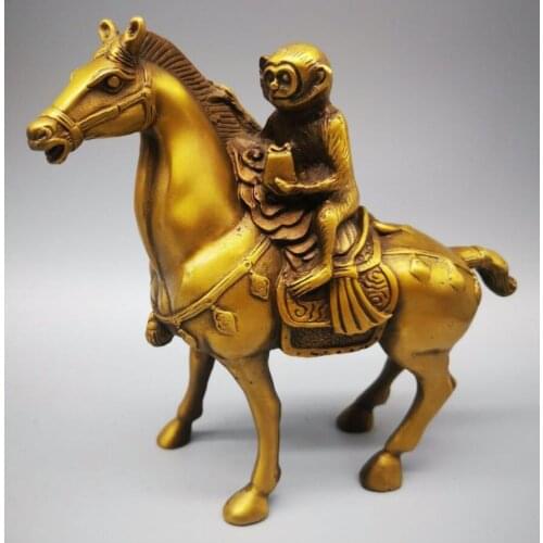 China brass Monkey riding horse crafts statue