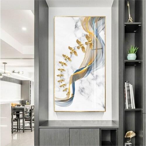 Chinese style golden Fabric crane tree Peacock deer koi fish Sailboat Modern Abstract Wall Art Decorative Picture Canvas for por