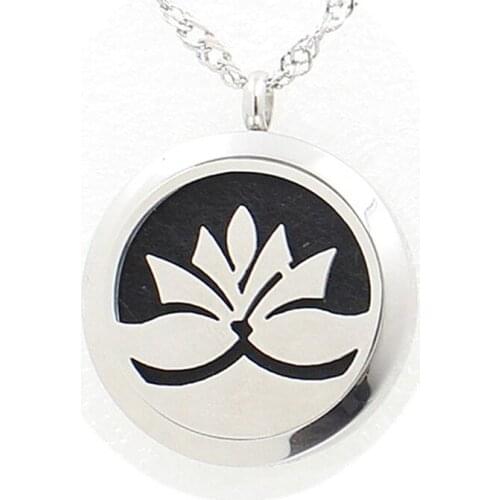 Lotus 30MM Essential Oil Perfume Locket Necklace Pendant 316L Stainless Steel Aromatherapy Locket Pendant With Free Pad