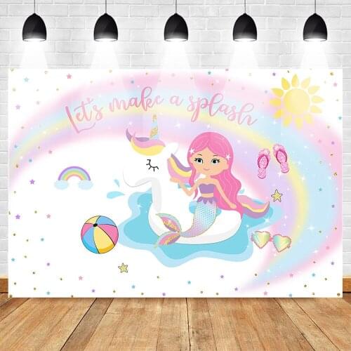 Mehofoto Unicorn Mermaid Pool Party Backdrop Unicorn Mermaid Birthday Background Swimming Pool Party Banner Backdrops