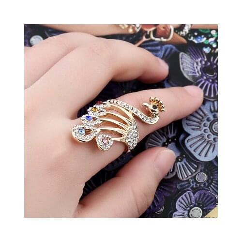 Fashionable rhinestone peacock ring ladies personality alloy ring jewelry