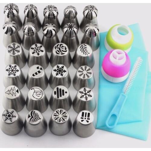 Mujiang 30 Pcs Stainless Steel Russian Sphere Ball Icing Piping Nozzles Christmas Style Pastry Tips Cake Decorating Tip Sets