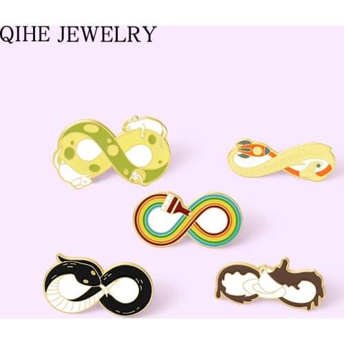 Cartoon Infinity Enamel Pins Snake Coffee Rainbow Brooches for Women Fashion Lapel Pin Backpacks Badge Jewelry Gift Wholesae