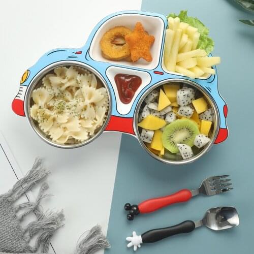 Baby Cartoon Tableware Set Childrens Dishes Kids Dinner Platos Baby Feeding Plate Training Cartoon Car Childrens Tableware