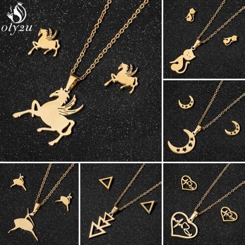 New Fashion Animal Horse Pendant Necklace Women Men Jewelry Set Cute Unicorn Earrings Stud Punk Choker Collier Wholesale