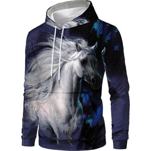 2019 Newese Fashion Sweatshirt Men / Women 3d Hoodies Print White Horse Animal Pattern Unisex Outerwear Hooded Spring Hoodies