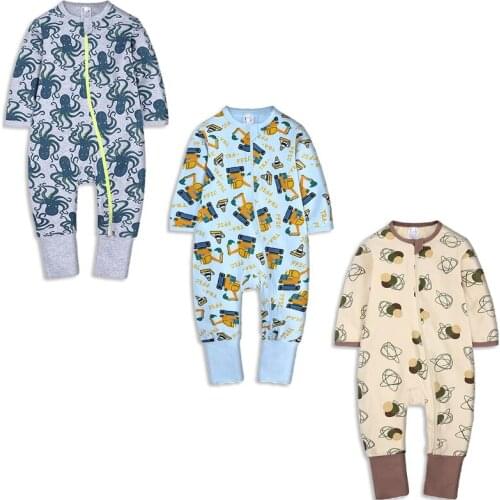 New Double Zipper Infant Baby Girl Boy Clothes Geometry Long Sleeve Cotton Baby Romper Clothing For Newborn Jumpsuit 3-24 Months