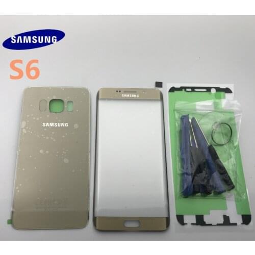 Original Samsung Galaxy S6 G920 S6 edge G925 S6 plus G928 Back Glass Cover Rear Battery Cover Door+Front glass lens Parts +TOOL